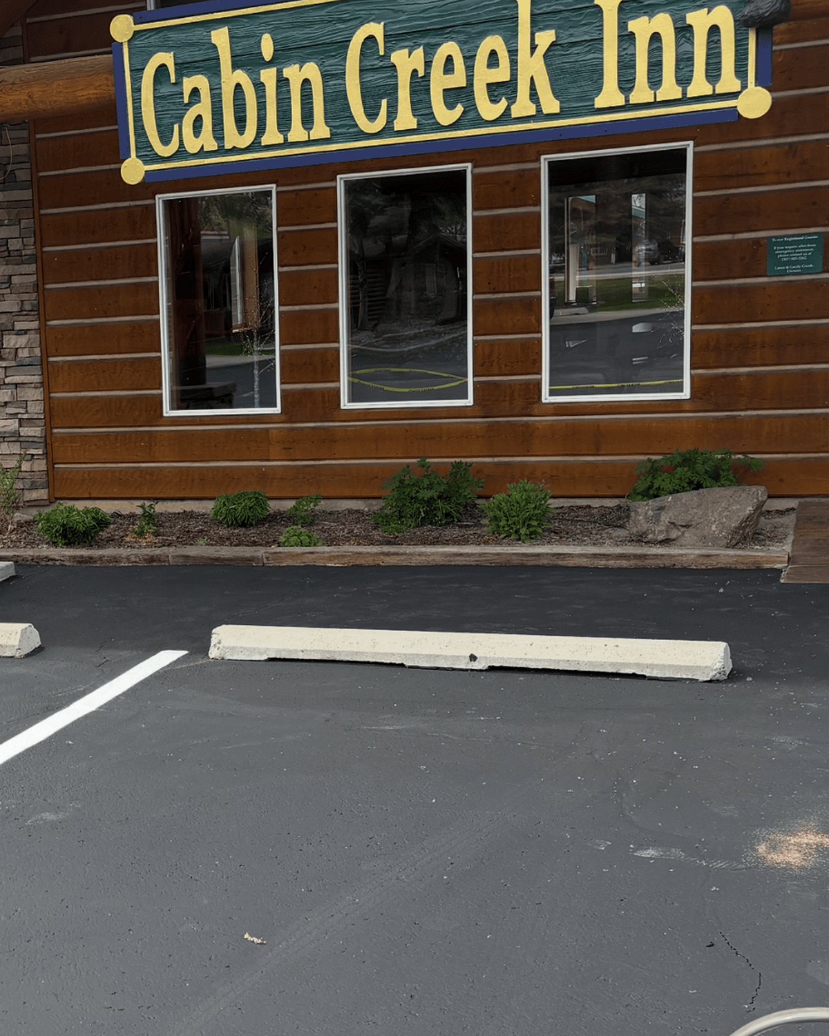 Freshly paved parking lot at Cabin Creek Inn in Thayne, Wyoming