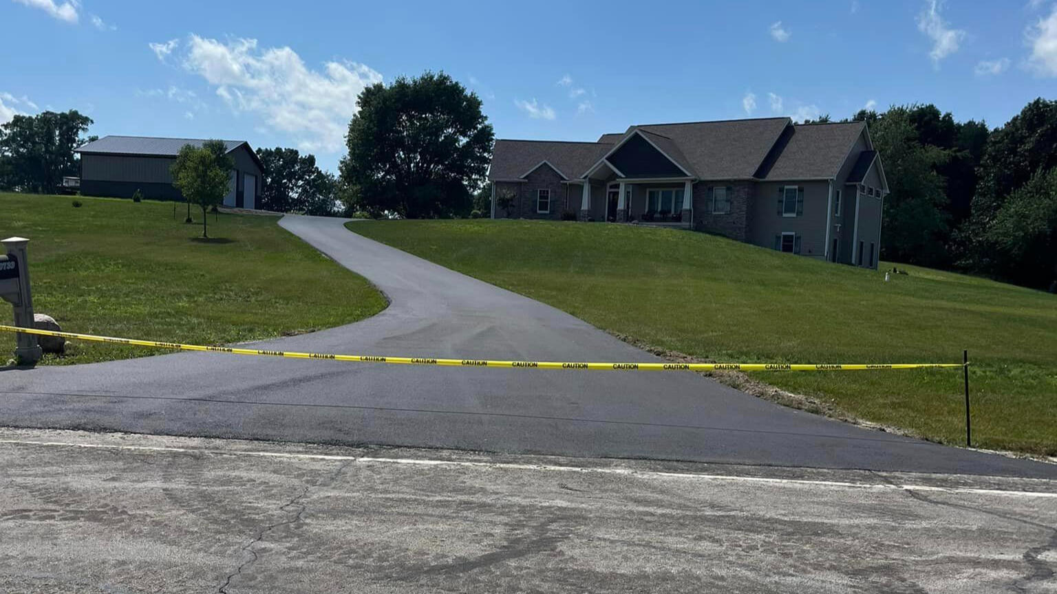 Freshly sealcoated residential driveway